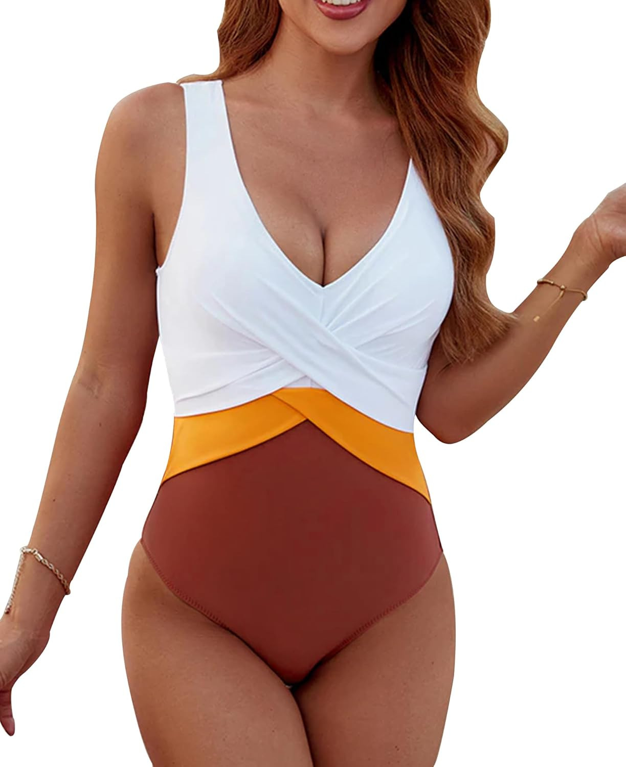 SALENT Swimsuits for Women 2024 One Piece Color Block Tummy Control Twist Front Athletic Bathing ... | Amazon (US)