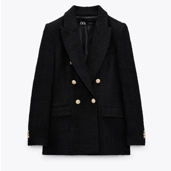 ZARA WOMAN DOUBLE BREASTED BLACK TWEED BLAZER! | Poshmark