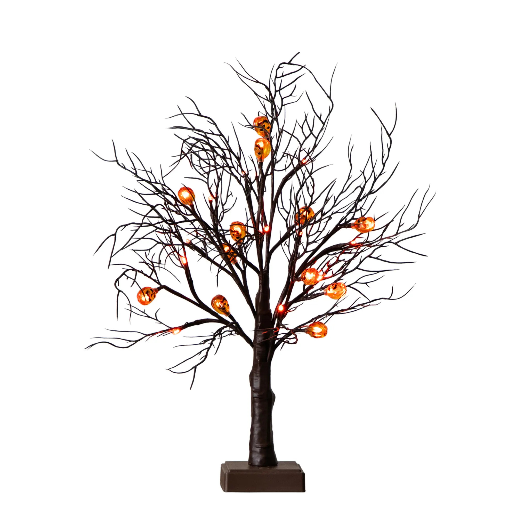 NEARLY NATURAL 22-in Pre-Lit Artificial Halloween Brown Twig Tree with 12 Orange LED Pumpkin Shaped Lights in Yellow at Nordstrom | Nordstrom