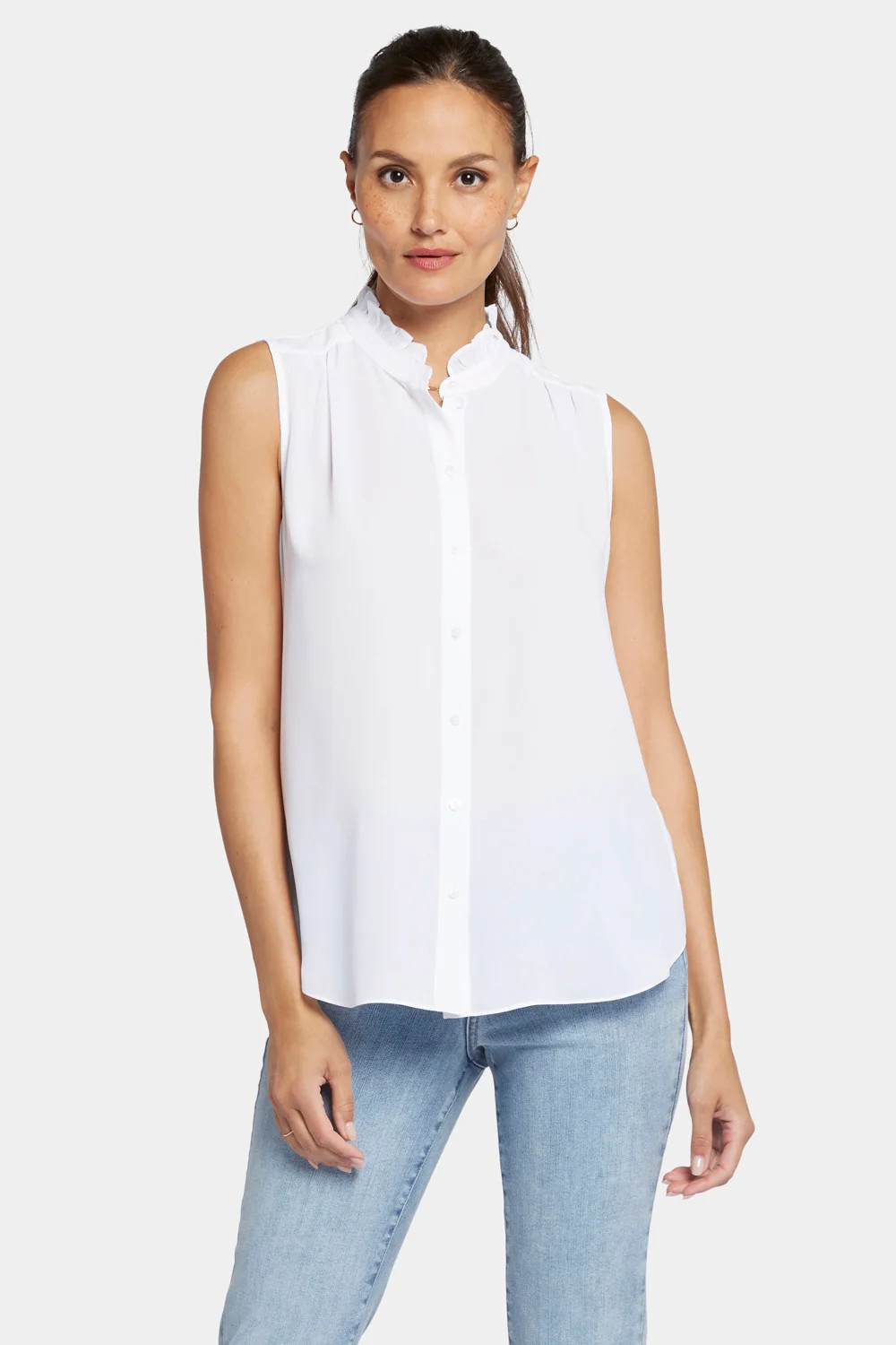Sleeveless Ruffle Neck Blouse - Optic White | NYDJ