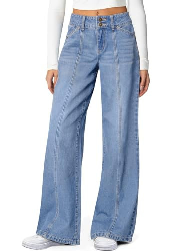 Sidefeel Womens Wide Leg Jeans High Waisted Straight Leg Stretchy Jeans Trendy Seamed Front Loose... | Amazon (US)