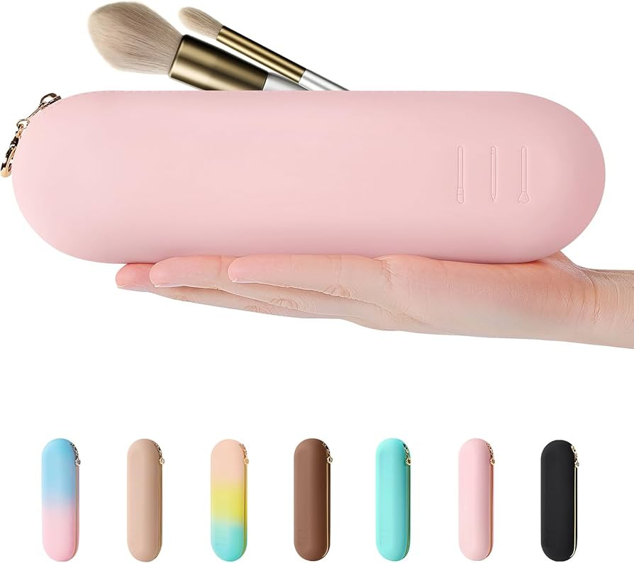 Travel Makeup Brush Holder, Silicone Makeup Brush Organizer with Upgrade Anti-Fall Out Zipper Clo... | Amazon (US)