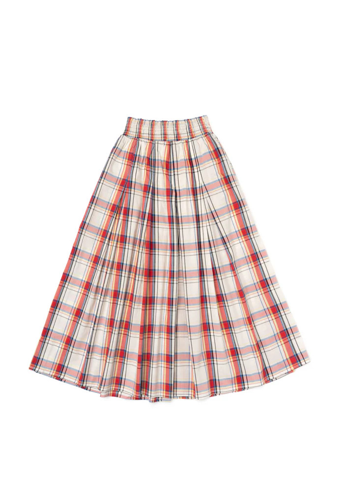 BURU x Sabrina Smocked Waist MIDI Skirt - Primary Plaid | Shop BURU