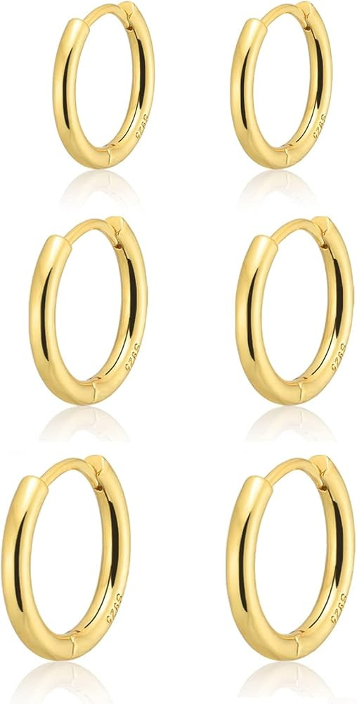 Small Gold Huggie Hoop Earrings Set for Women 14K Real Gold Plated Hypoallergenic Lightweight Ear... | Amazon (US)