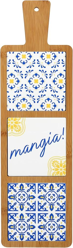 Pavilion Gift Company- Mangia! - 16.5" Bamboo Ceramic Heat Resistant Trivet Summer Italian Medite... | Amazon (US)