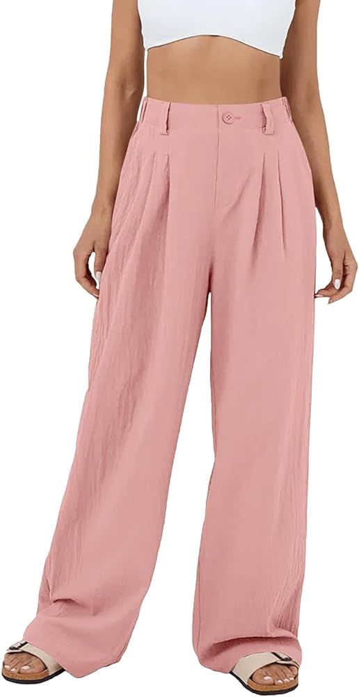 Cicy Bell Women's Wide Leg Pleated Pants Casual High Waisted Loose Flowy Pants with Pockets | Amazon (US)