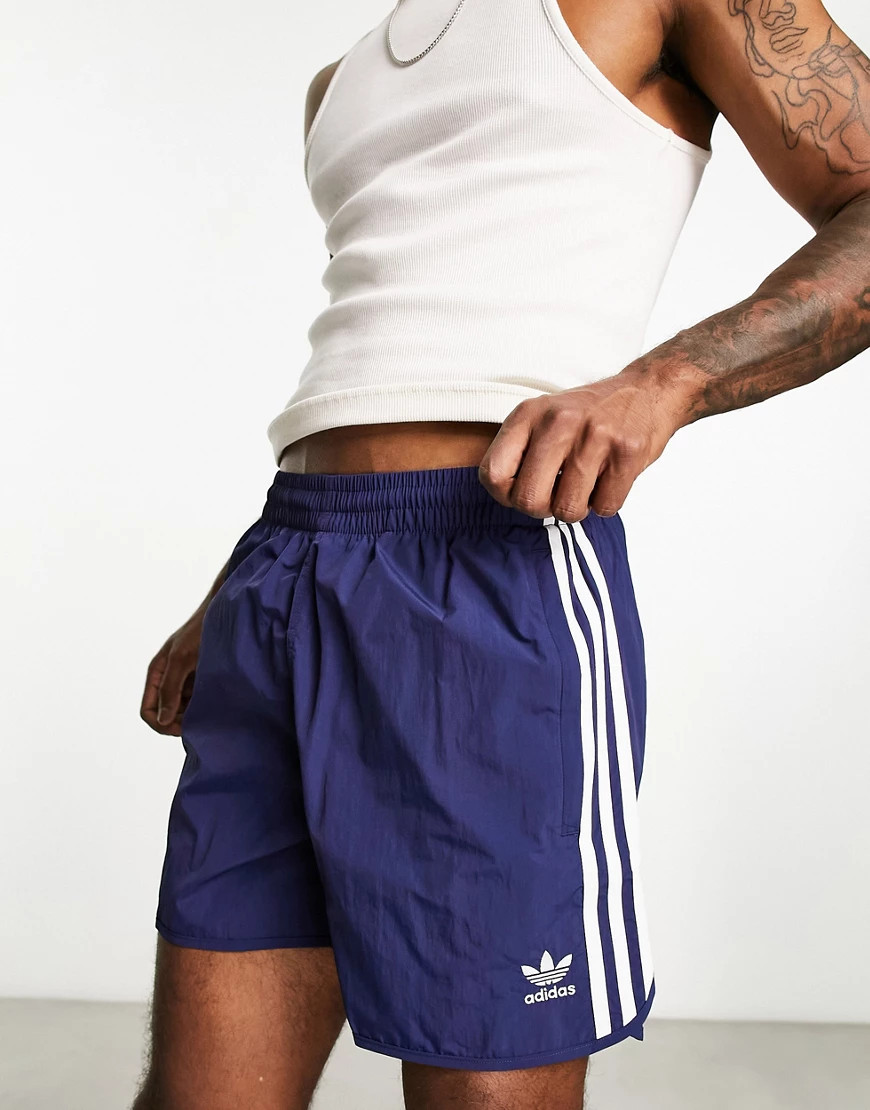 adidas Originals adicolor three stripe 5 inch sprinter shorts in navy | ASOS (Global)