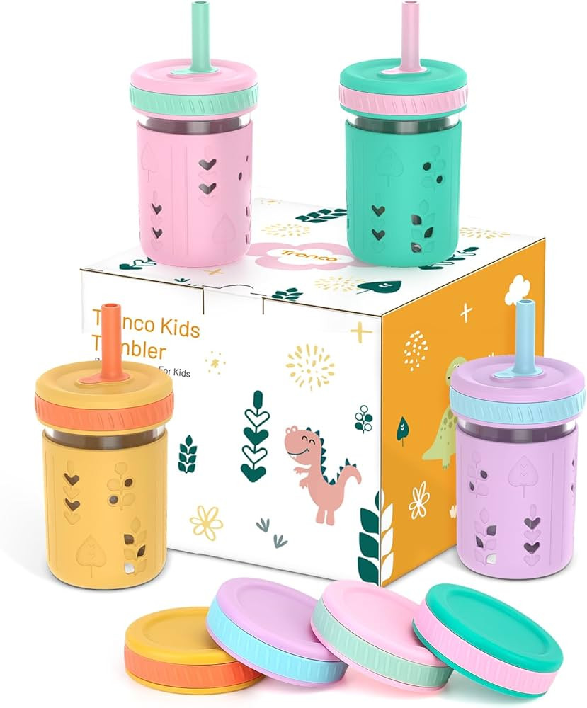 Tronco 8 oz Glass Sippy Cup for Toddlers, Kids Mason Jar Smoothie Cup with Silicone Sleeves & Spi... | Amazon (US)