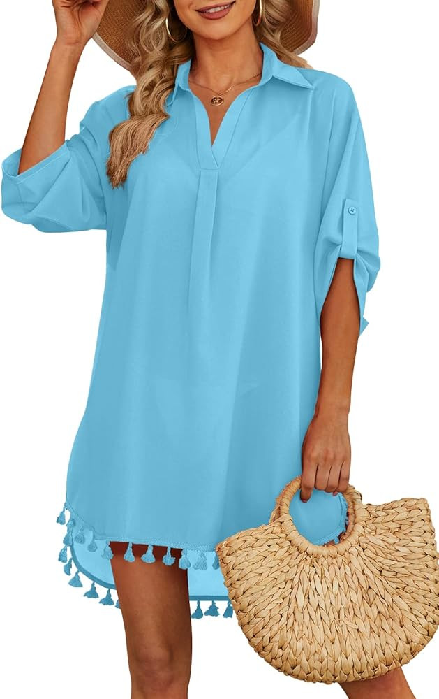 Yincro Women Swimsuit Cover Up Shirt 2026 Tassel Beach Bathing Suit for Swimwear Bikini Dress | Amazon (US)