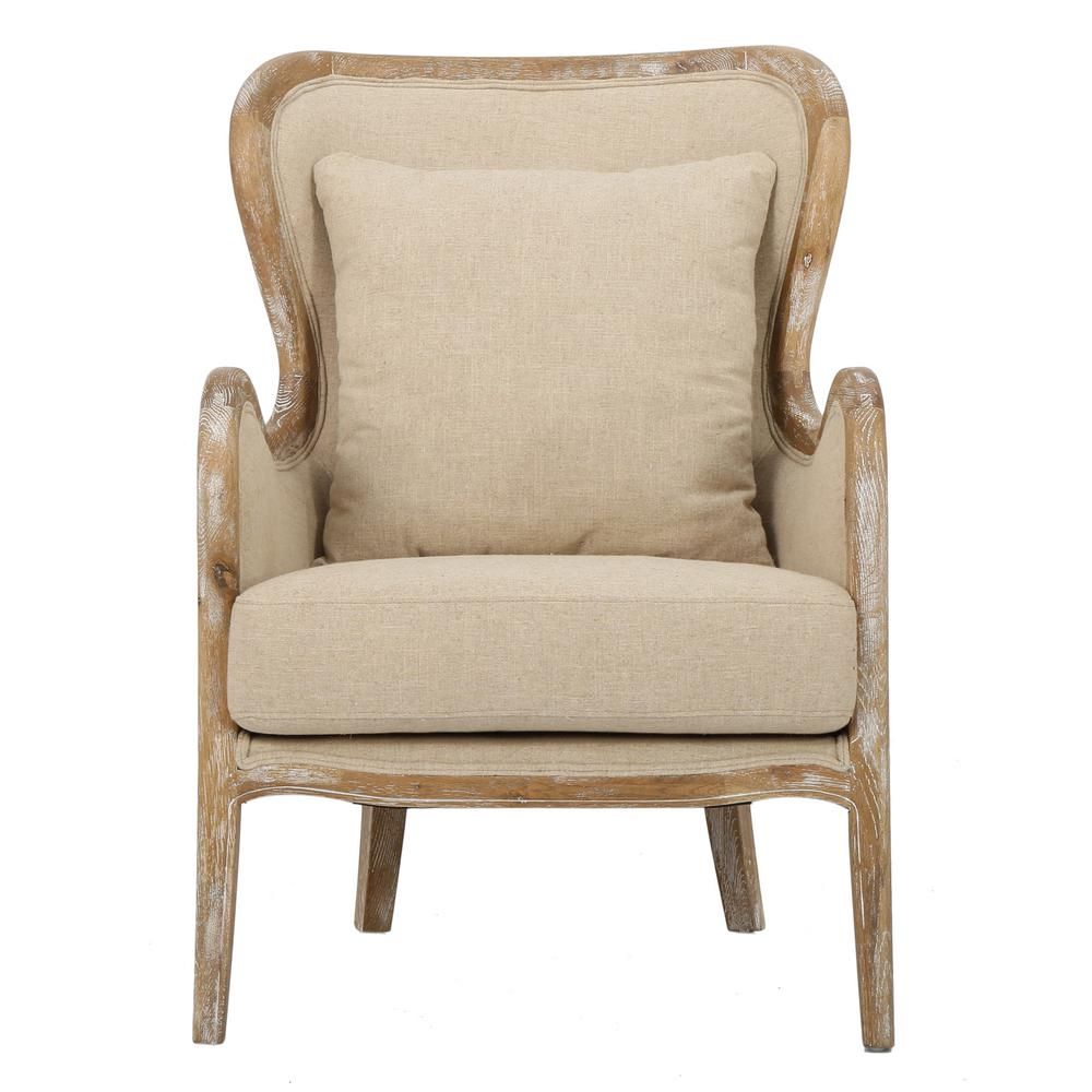 Noble House Crenshaw Beige Fabric Wing Chair-6610 - The Home Depot | The Home Depot