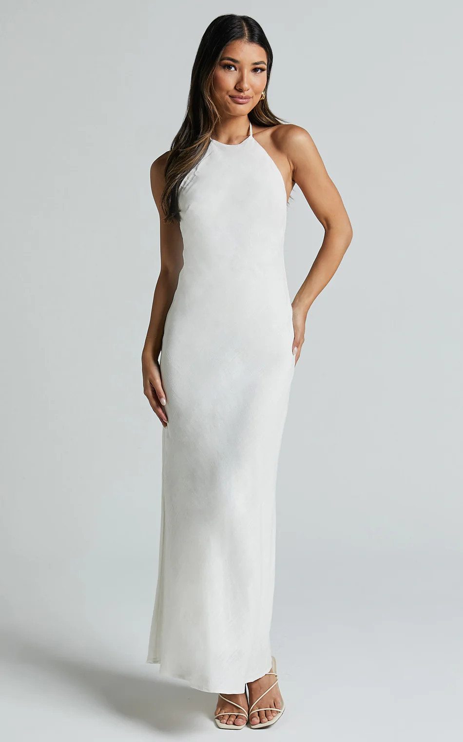 Cyrena Maxi Dress - Linen Halter Neck Sleeveless Slip Dress in Off White | Showpo (US, UK & Europe)