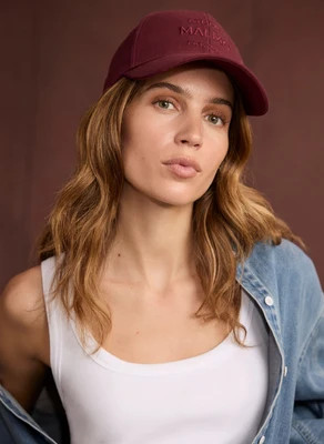 Burgundy Cotton Slogan Cap | Mint Velvet