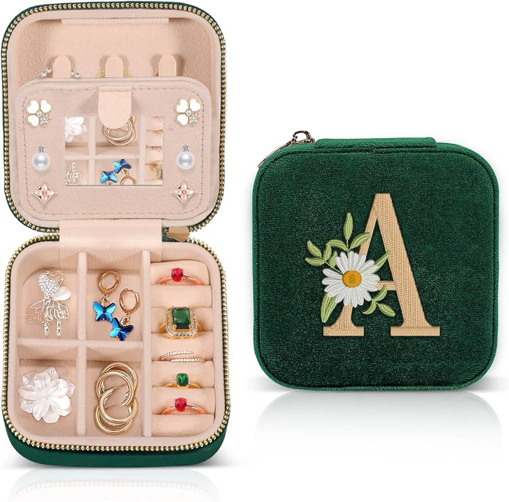 GSPY Velvet Travel Jewelry Box, Small Jewelry Travel Case, Personalized Initial Jewelry Box Trave... | Amazon (US)