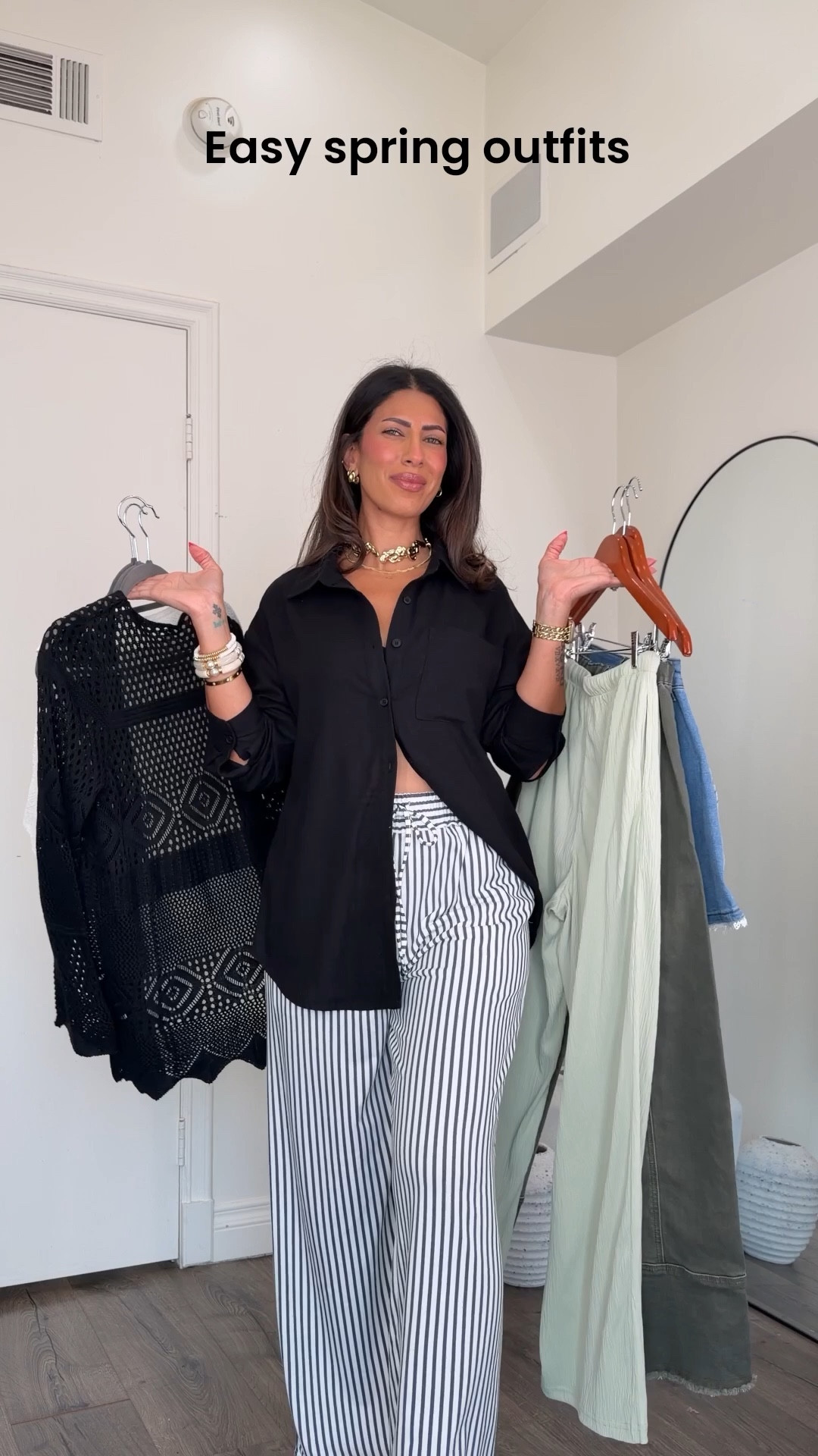 Easy spring outfit ideas! 

Outfit 1: linen pants are so comfy and cute. Wearing size medium. Top is see through, wearing strapless bra under. The strap for the top can be made into a bow on the sleeve.

Outfit 2: denim shorts size medium, they’re stretchy and so cute. 

Outfit 3: striped pants are so cute and comfy, wearing medium. Linen button down is so breathable! 

Outfit 4: loving these jeans, wearing medium. Poncho is so cute throughout spring and summer 

#LTKootd #LTKMidsize #LTKSeasonal