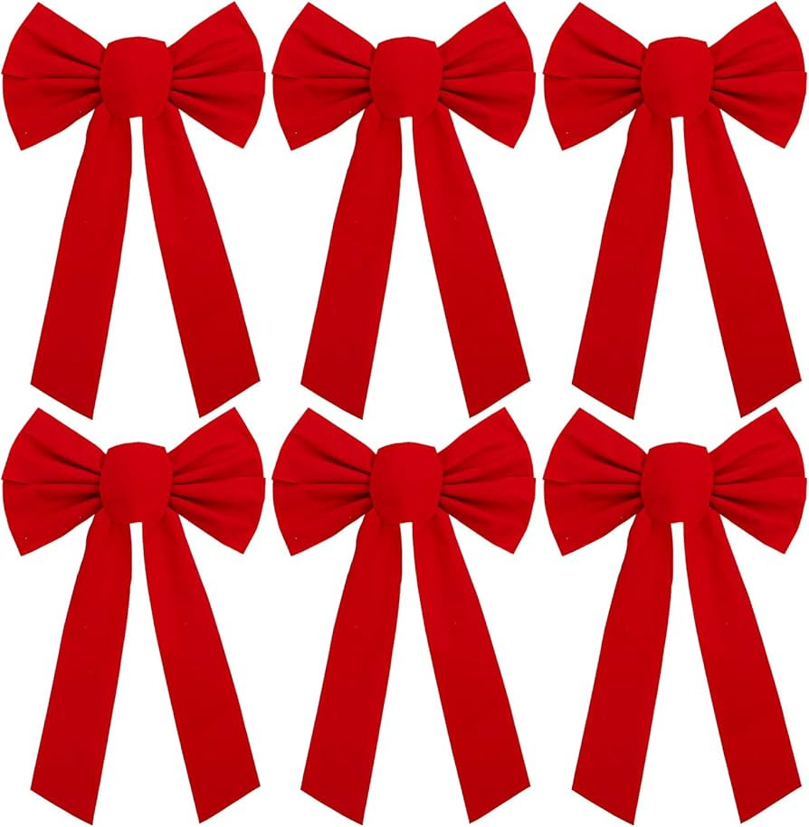 URATOT 6 Pack Red Velvet Christmas Bows Christmas Wreaths Decoration Bows Holiday Twist Tie Bow, ... | Amazon (US)