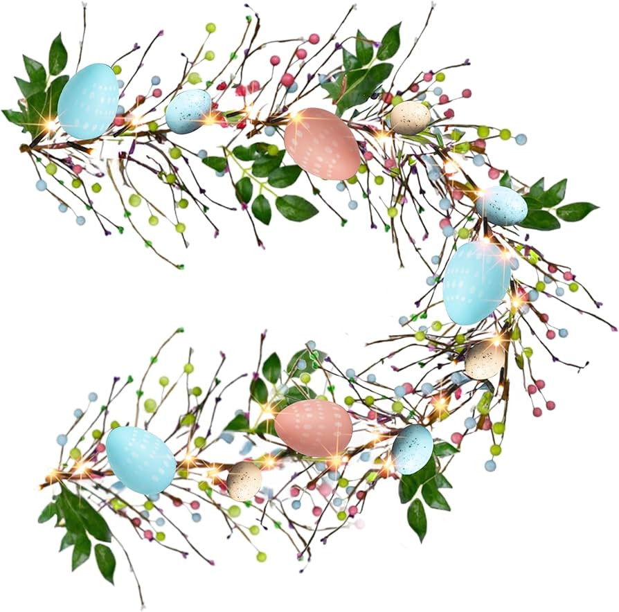 NEROSUN 6 FT Easter Egg Garland, 20 LED Battery Operated Lighted Garland with 8 Modes, Artificial... | Amazon (US)