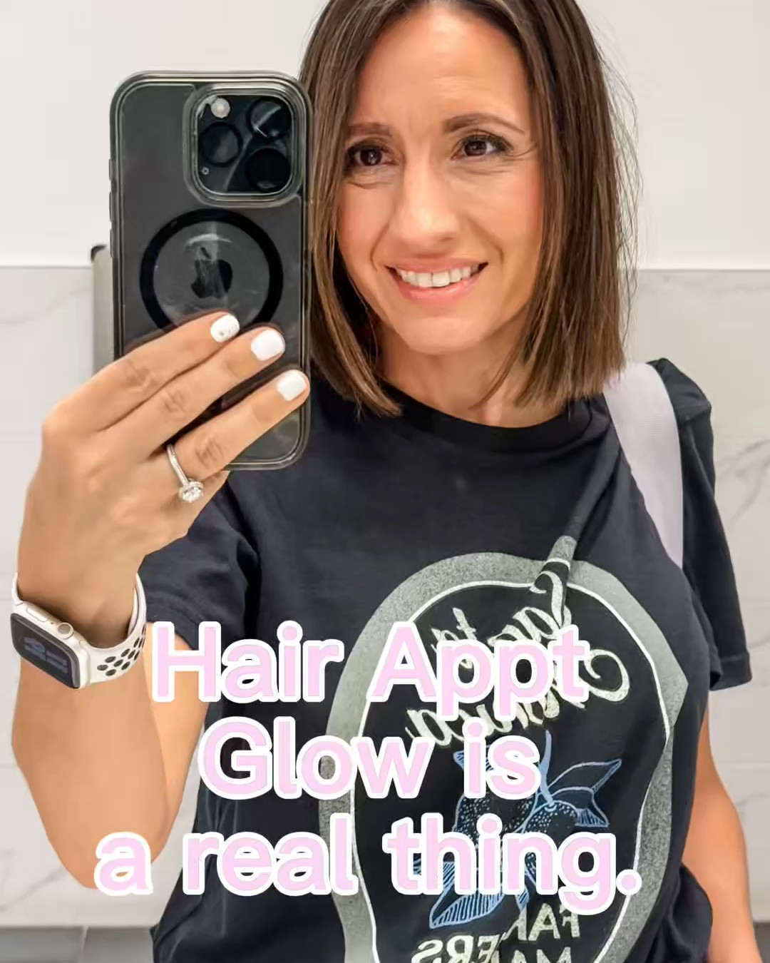 New hair plus my outfit for the salon appt. 
Black graphic Tshirt. It runs true to size. 
Tshirt is on sale. ♥️
Brown leather belt. 
Levi’s jeans. 
Yeti sidekick handbag. 
Petite 
Petite outfit

#LTKPetite #LTKOver40 #LTKootd