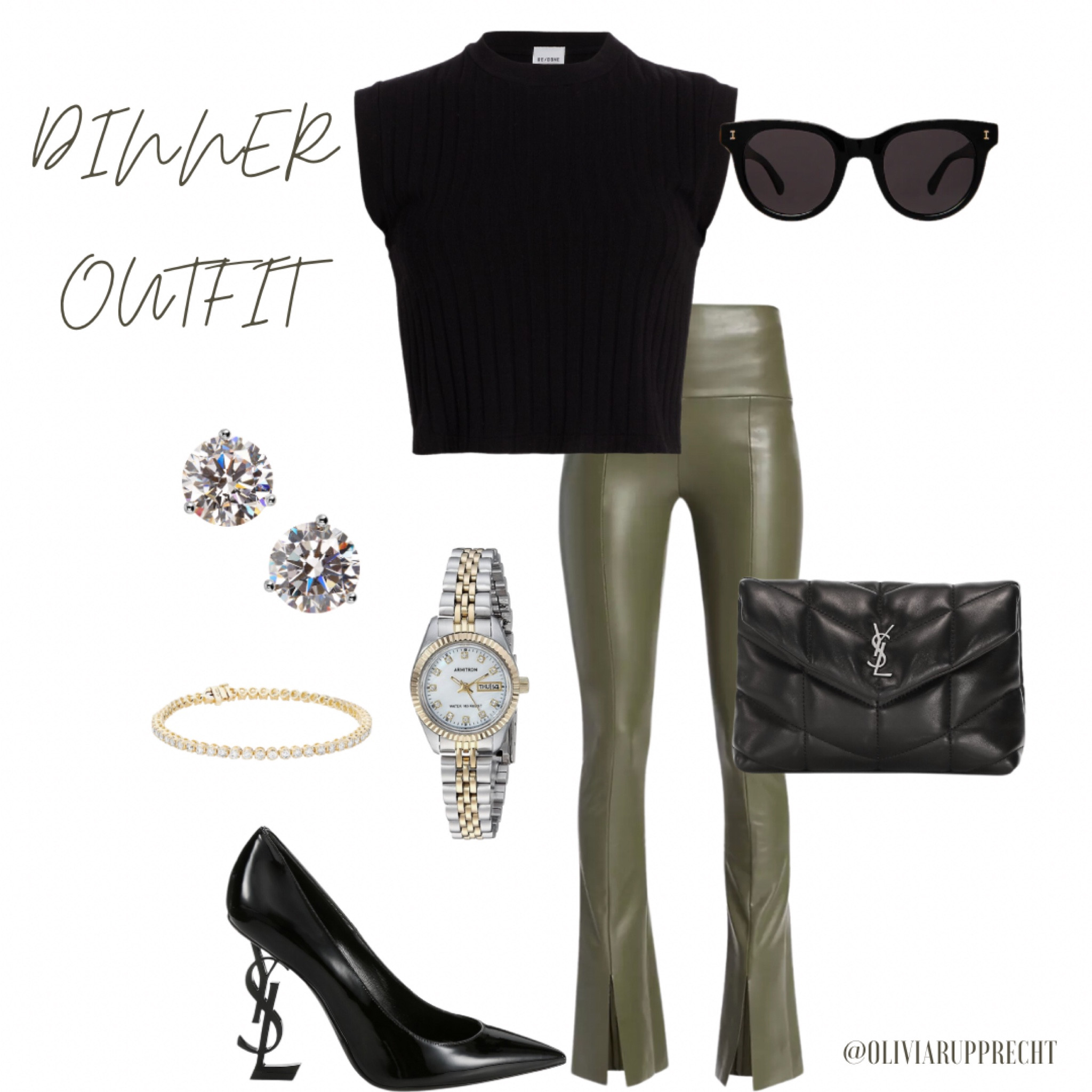 Dinner outfit | pants | shirt | sunglasses | heels | watch | jewelry | earrings | bracelet | fashion | style | 

#LTKitbag #LTKstyletip #LTKMostLoved