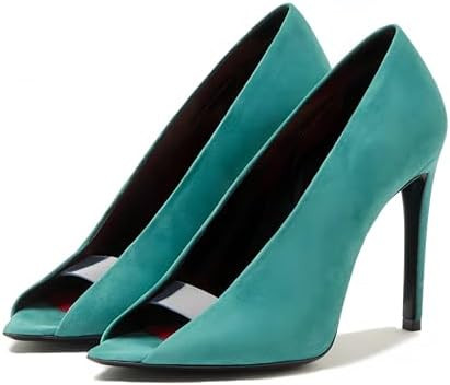 Open Peep Toe Pumps for Women | Suede Slip On High Heels Clear Inset Panel 4 Inch Pumps Prom Brid... | Amazon (US)