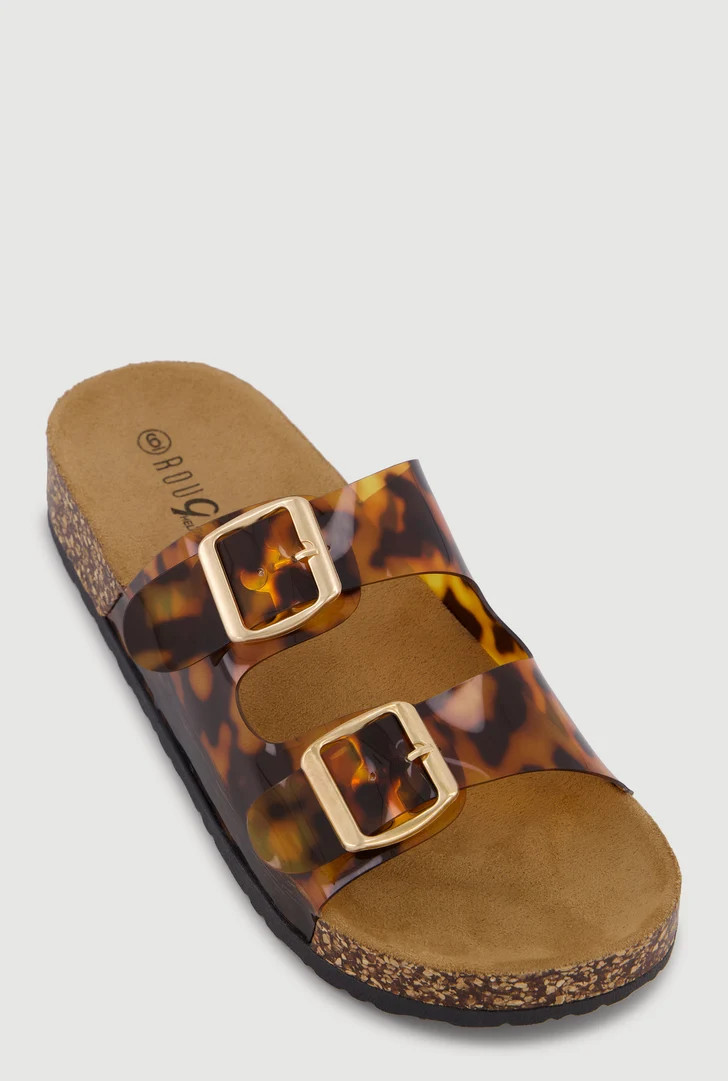 Double Buckle Band Footbed Sandals | Rainbow Shops