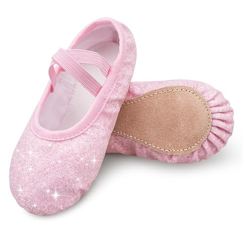 Stelle Ballet Shoes for Girls Glitter | Metallic Faux Leather Ballet Slippers Dance Shoes for Toddler/Little/Big Kids(Dusty Pink,12ML) | Amazon (US)