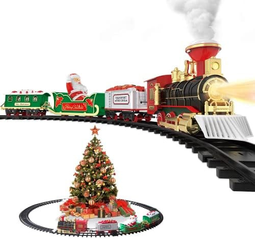 Hot Bee Electric Toy Train Set, Battery-Powered Train Toys Set w/ Smoke, Realistic Lights & Sound... | Amazon (US)