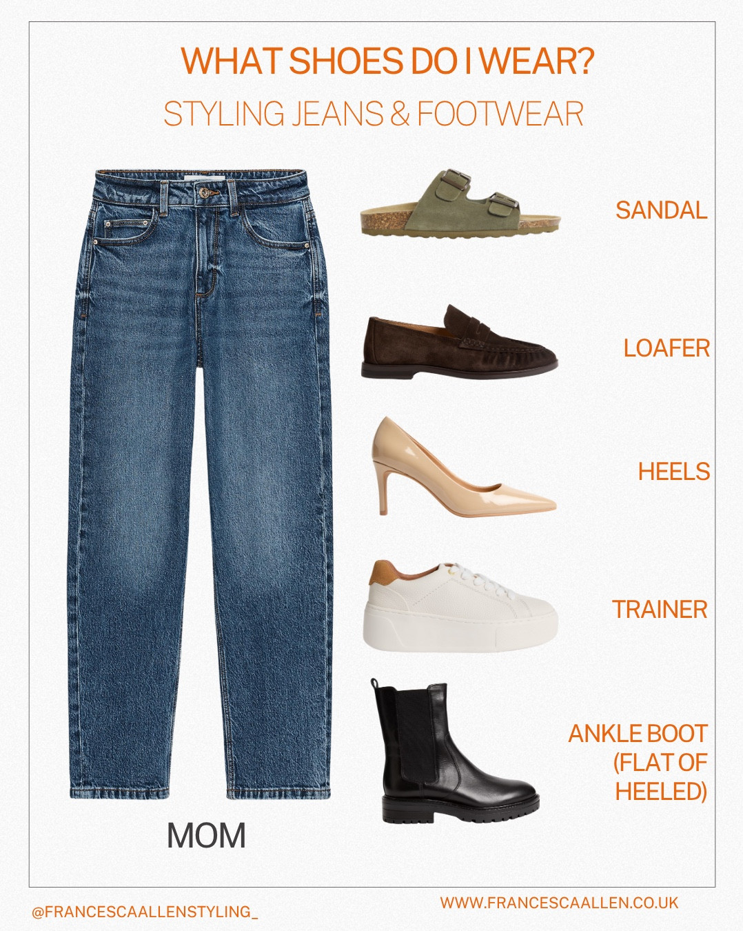 One of the things I get asked most often is how to know which shoes to wear with different styles of jeans… So I’ve put together a handy guide for the most popular jeans styles. Which is your favourite go to combo? Comment LINK to get the item links straight to your DMs 🔗 🧡✨ 



#LTKjeans #LTKshoes #LTKuk