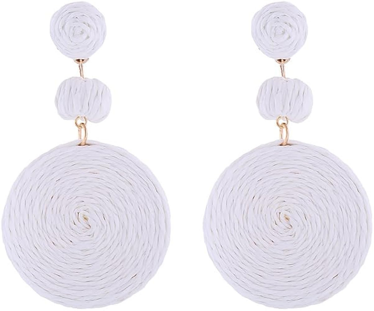 Boho Raffia Ball Earrings for Women, Handmade Statement Drop Earrings Straw Dangle Earrings Beach... | Amazon (US)