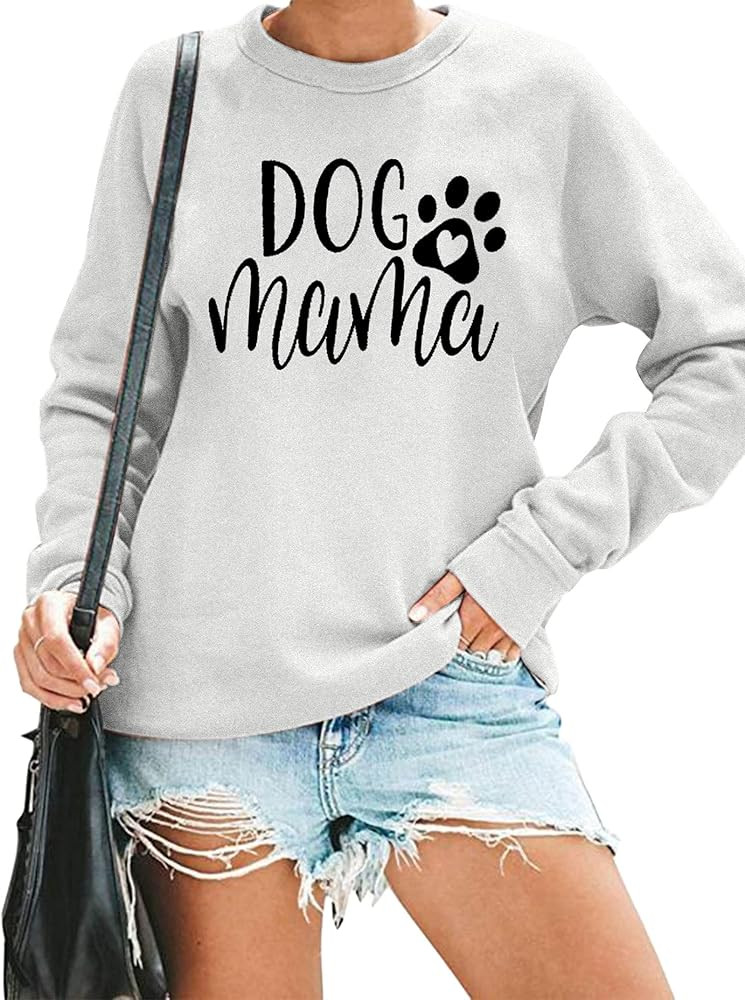 Dog Mom Sweatshirt Women Dog Mama Shirt Pullover Cute Dog Sweater Long Sleeve Letter Print Tshirt To | Amazon (US)