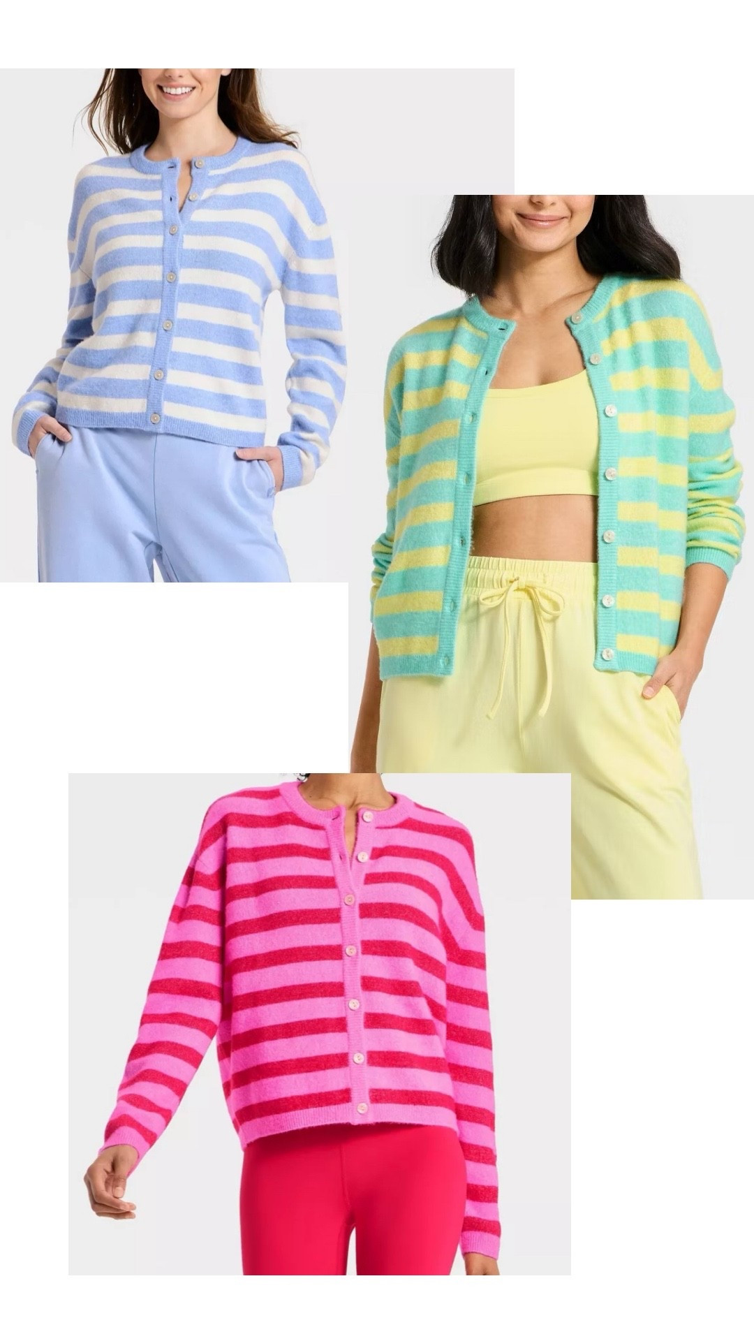  Colorful stripe cardigan sweater - NEW ARRIVAL 

I ordered the light blue cardi, aqua + lime cardi (XS) and both scallop sets! (Top SM, bottoms XS) 

#LTKHoliday #LTKFindsUnder50 #LTKActive