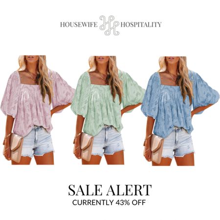 Puff sleeve babydoll shirts in light pink blush, sage green, and light powder blue with textured detail and loose flowy fit. Currently on sale at Amazon! Pastel, preppy, grandmillennial style. 

#LTKsalealert #LTKworkwear #LTKunder50