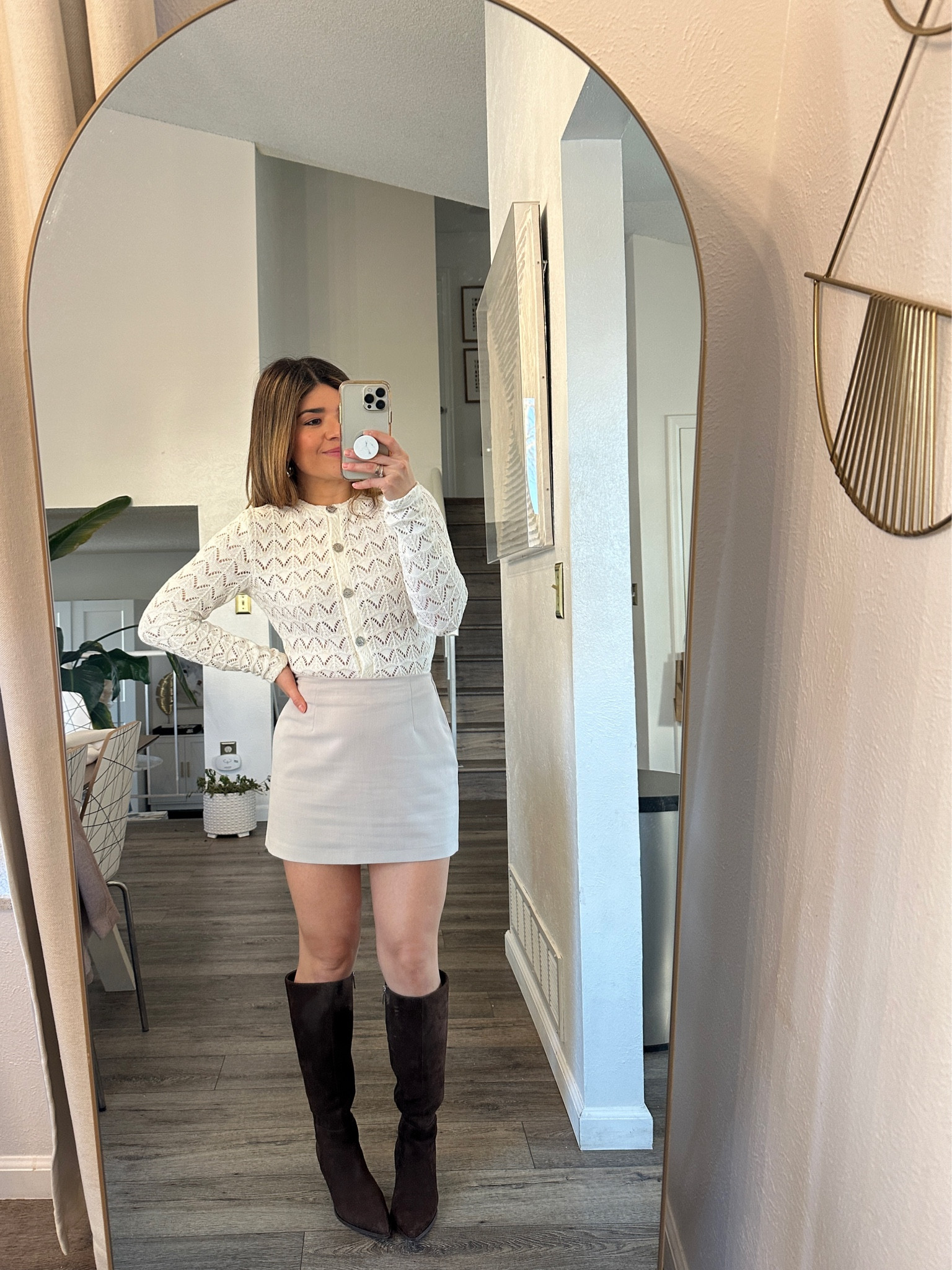 Loving this lace top from H&M. It runs tts, I’m wearing size small. 
Skirt size xs
Take 30% off my boots right now! 

#LTKFindsUnder100 #LTKShoeCrush #LTKSaleAlert