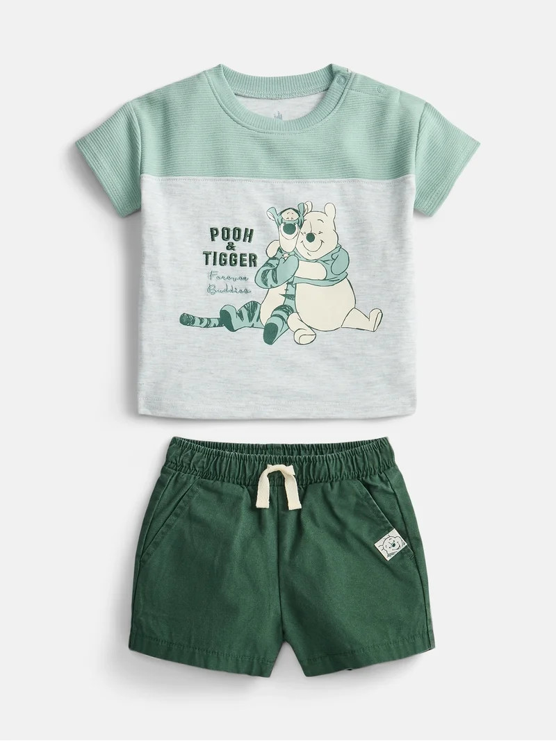 Winnie the Pooh Baby Boys Graphic Tee and Matching Shorts Set, 2-Piece, Sizes 0/3M-24M | Walmart (US)