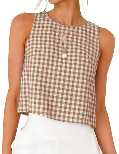 Kinghua Gingham Top for Women Spring Summer Beach Vacation 2026 Casual Crop Cute Cotton Linen Sle... | Amazon (US)