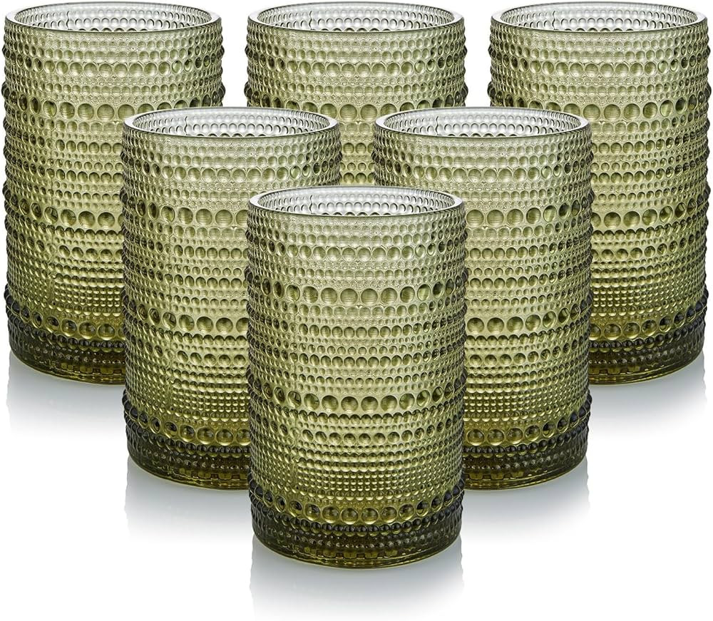 Hobnail Drinking Glasses Set of 6,15 oz Vintage Glassware Set Cocktail Glass Set, Embossed Green ... | Amazon (US)