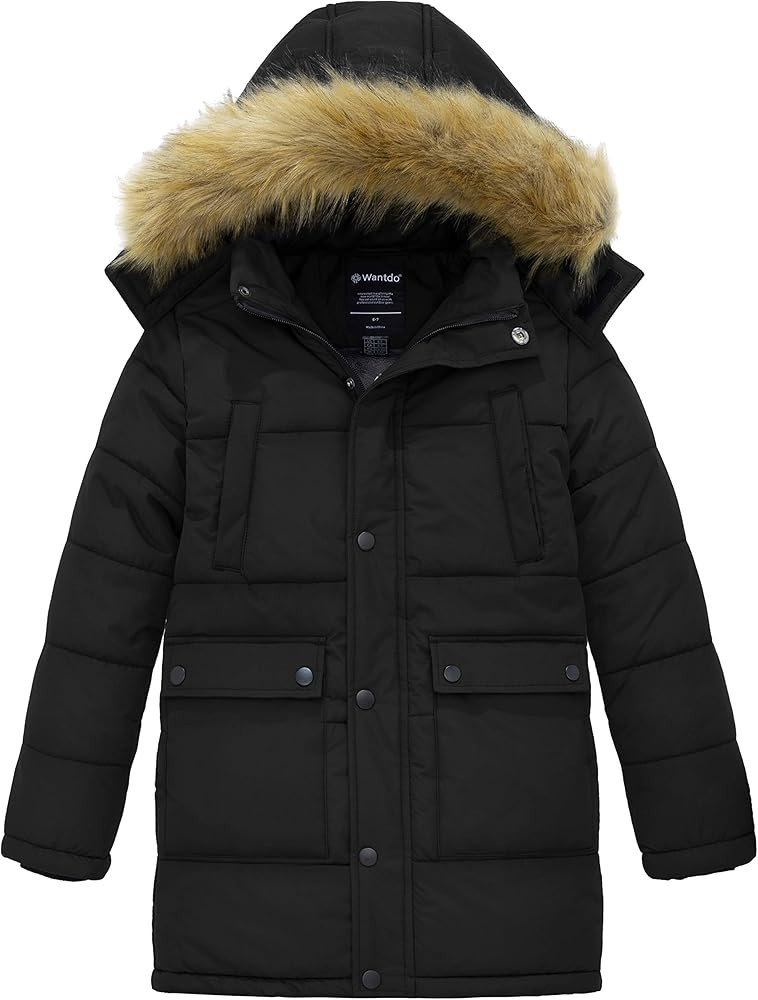 wantdo Boys' Winter Coat Long Puffer Jacket Warm Parka with Removeable Faux Fur Hood | Amazon (US)
