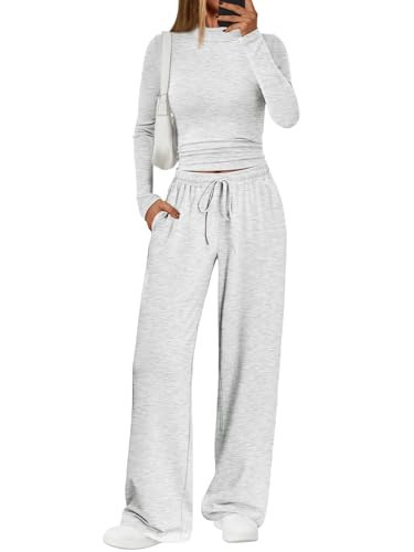 Trendy Queen Womens Lounge 2 Two Piece Sets Fall 2025 Outfits Clothes Fashion Sweatsuits Sweat Suit Tracksuit Travel Airport Trendy Clothing Winter Casual Workout Light Grey L | Amazon (US)