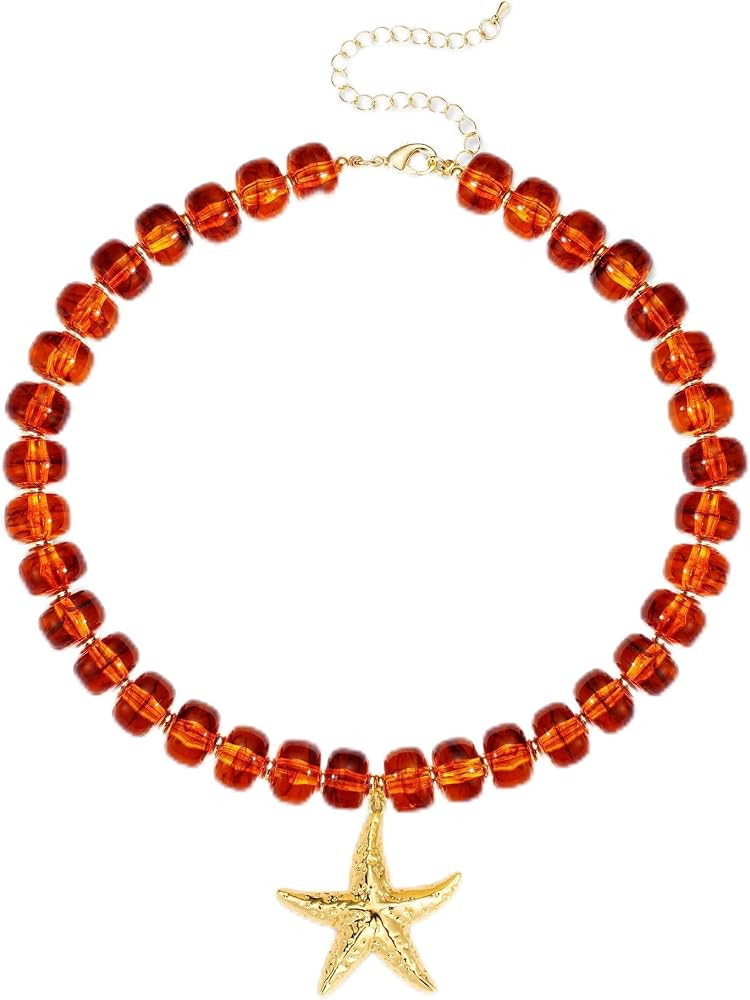 WEDDINEN Chunky Starfish Necklaces for Women Colorful Resin Beaded Choker Necklace Gold Summer Be... | Amazon (US)