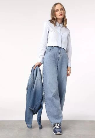 Camisa Cropped Calvin Klein Assimétrica Azul | Dafiti (BR)