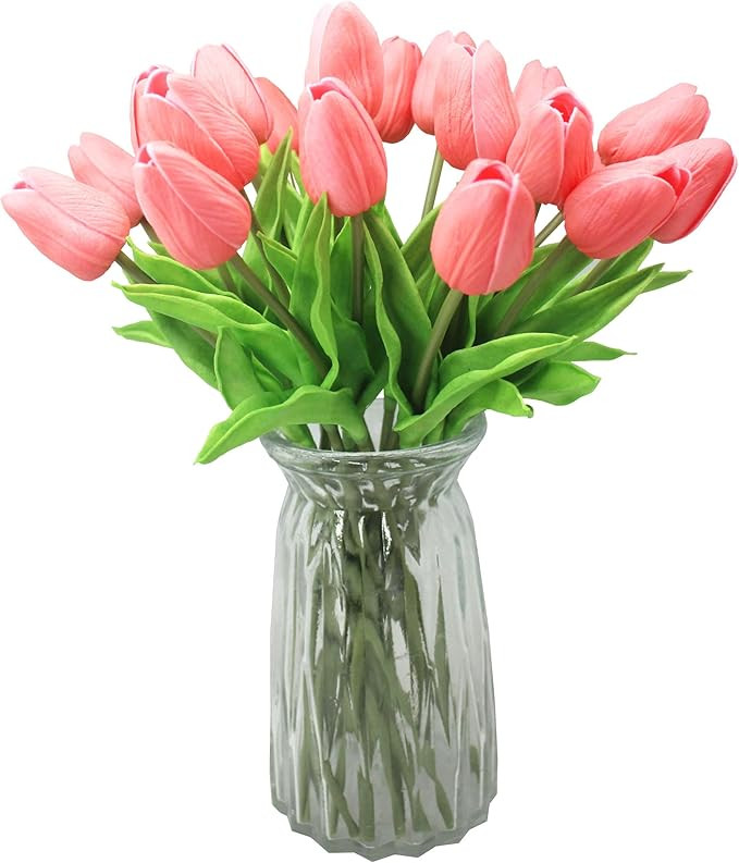 10-Heads Artificial Flowers PU Mini Real Touch Tulip Bouquets for Home Wedding Party Centerpiece ... | Amazon (US)