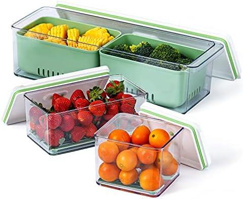 Lille Home Stackable Produce Saver, Organizer Bins/Storage Containers with Removable Drain Tray, ... | Amazon (US)