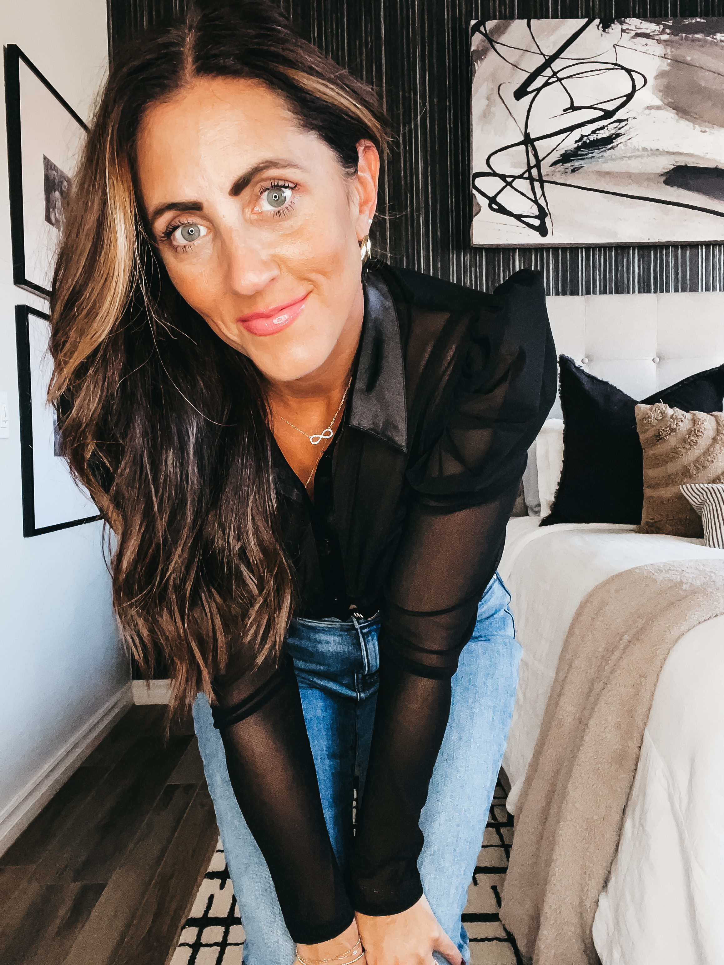 Dressy mesh top paired with jeans! 

Blouse - Wearing size small 
Jeans - size 28

#LTKFindsUnder50 #LTKStyleTip #LTKHoliday