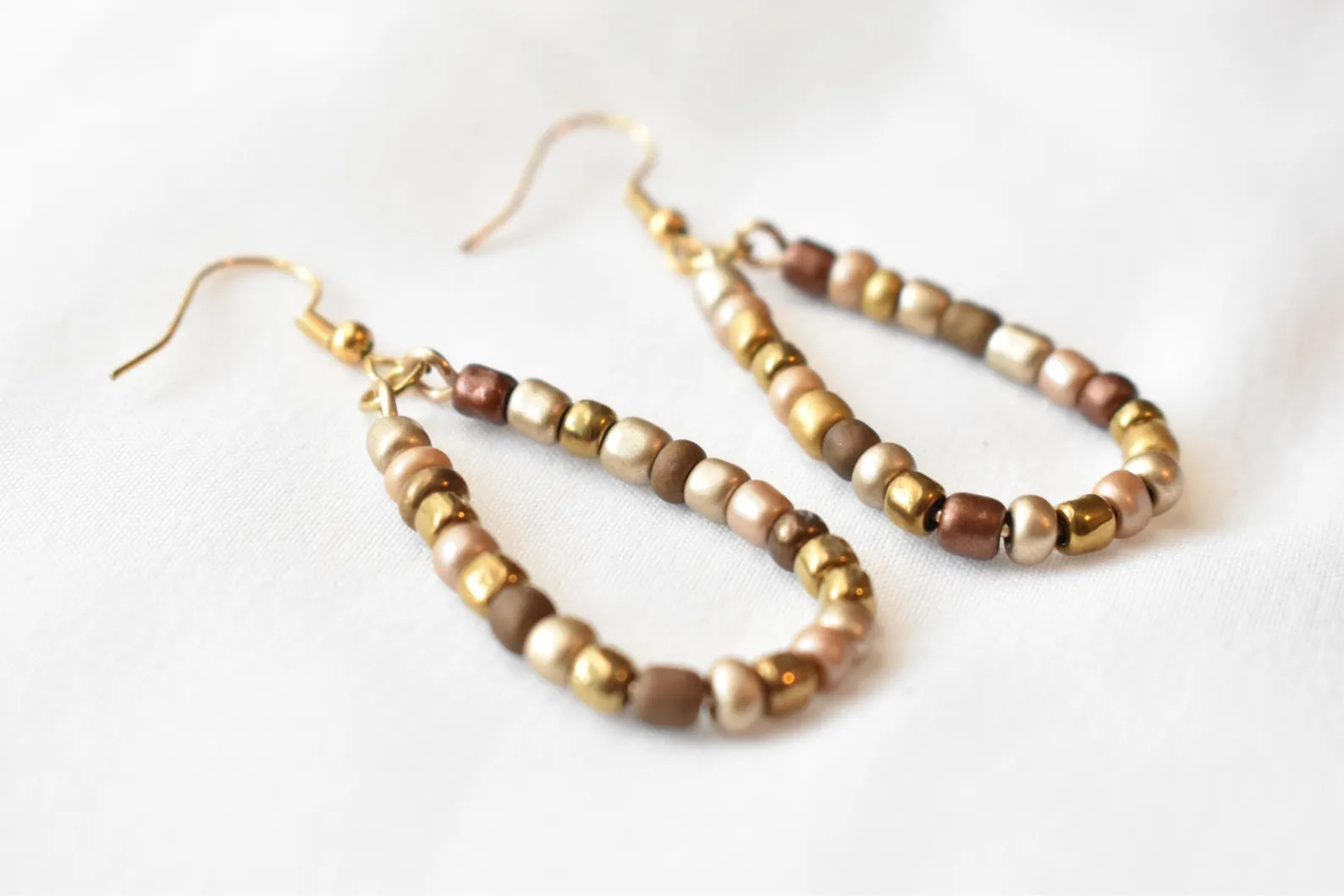 Champagne Tan Brown Beaded Teardrop Earrings, Neutral Tone Earrings, Everyday Earrings, Gift for ... | Etsy (US)