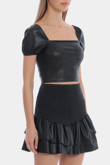Faux Leather Puff Sleeve Crop Top | Lord & Taylor