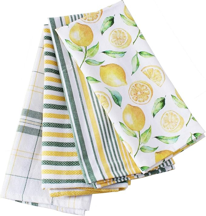 ACCENTHOME Lemon Yellow Printed Cotton Kitchen Towel Set - Absorbent Multi Purpose Kitchen Linen ... | Amazon (US)