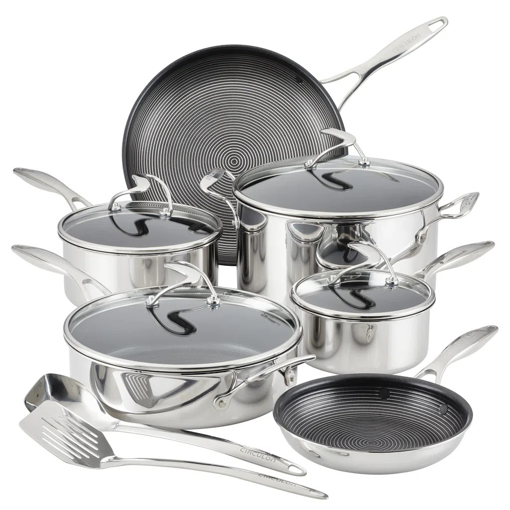 Circulon Clad Stainless Steel Cookware and Utensil Set with Hybrid SteelShield Nonstick, 12-Piece | Wayfair North America