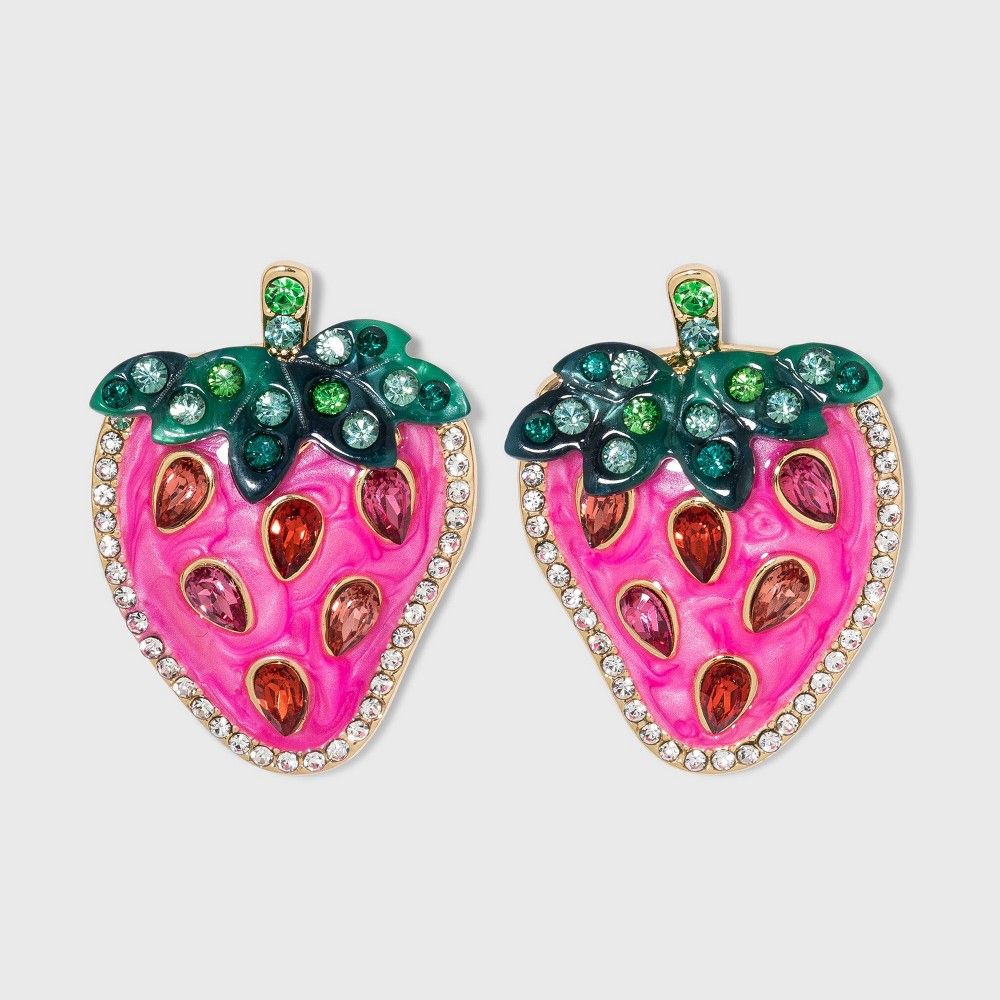SUGARFIX by BaubleBar Crystal Strawberry Drop Earrings - Pink | Target