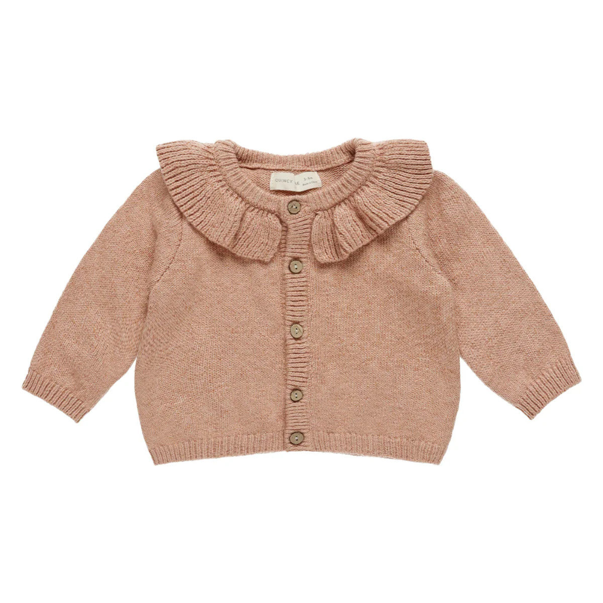 Organic Ruffle Collar Cardigan, Rose | SpearmintLOVE