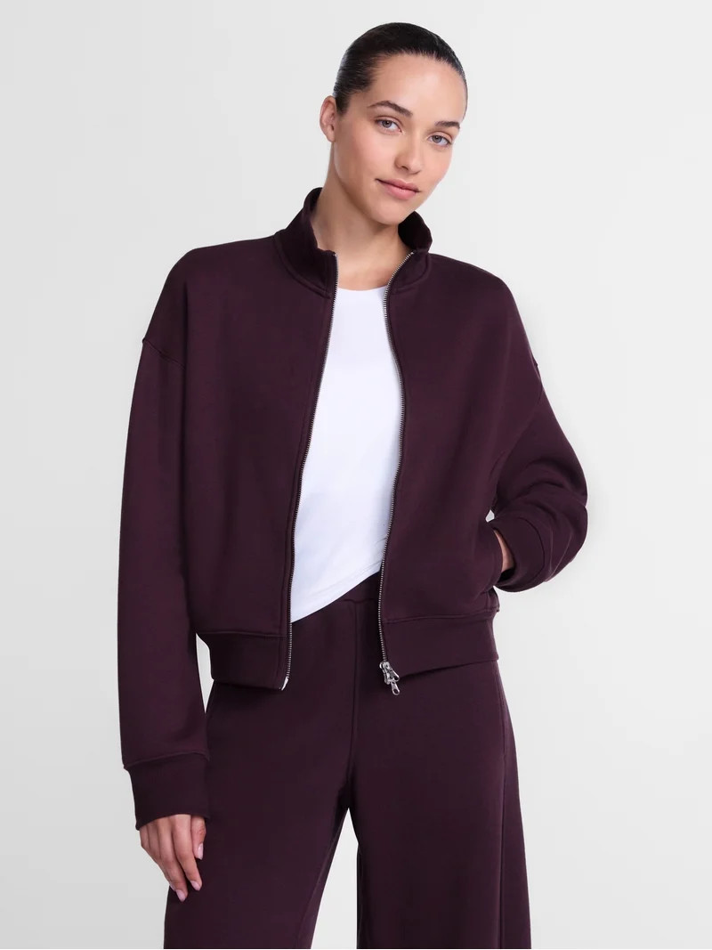 Athletic Works Women's Cropped Fleece Bomber Jacket with Long Sleeves, Sizes XS-XXL | Walmart (US)