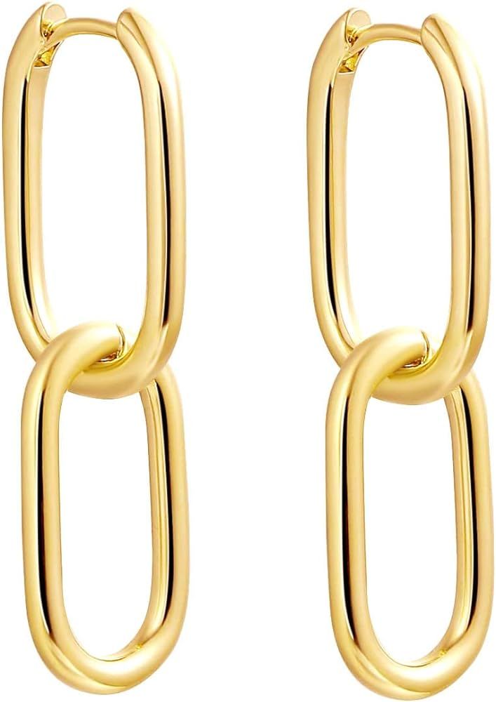 Kyerlyn Dainty Paperclip Huggie Hoop Earrings 14K Gold Plated Chunky Chain Link Earrings Simple C... | Amazon (US)